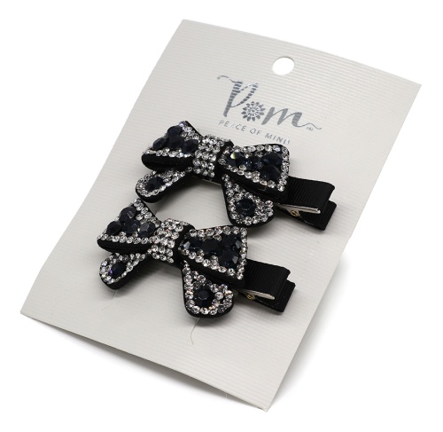 Black Mix Crystal Bow Hairclips by Peace of Mind